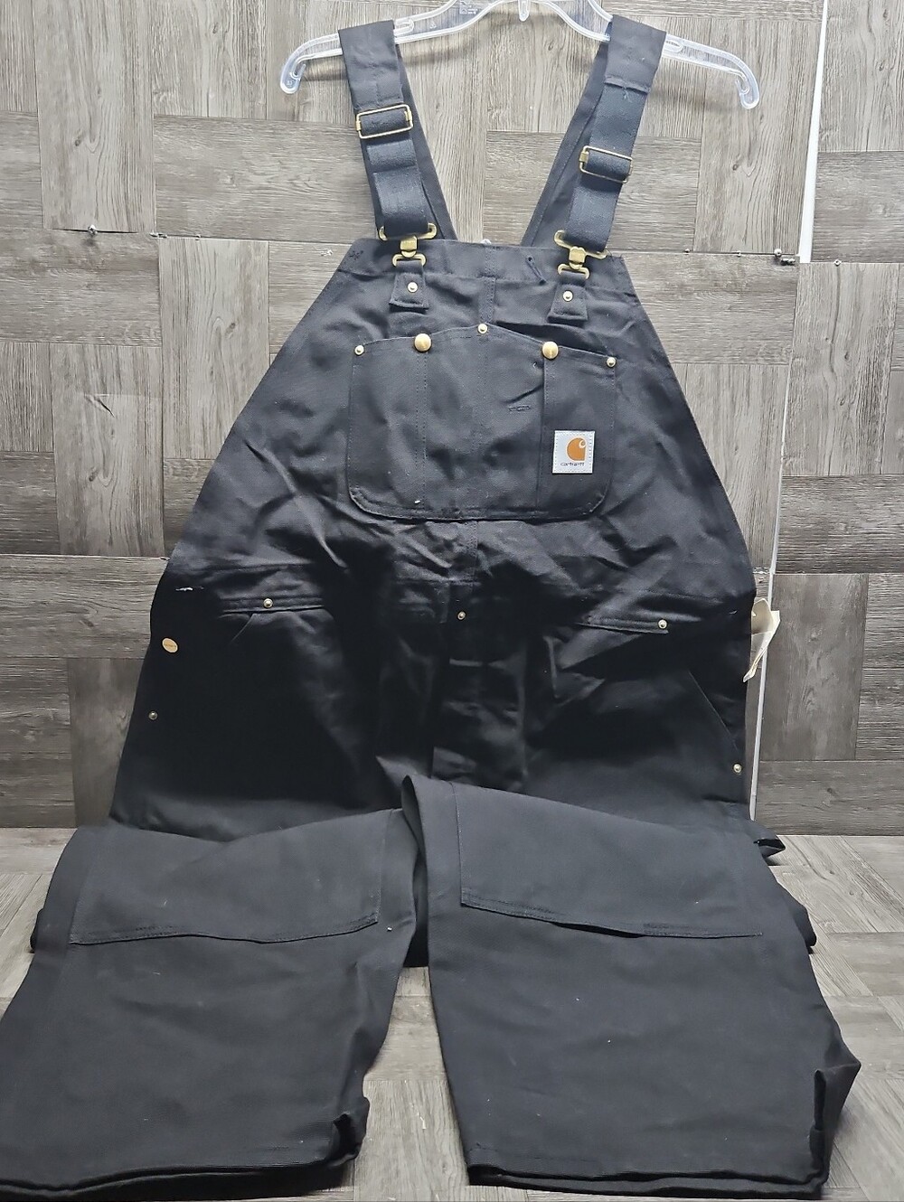 Carhartt Bib Overalls Mens 46x30 Black Relaxed Fit Duck Canvas Double Knee R01